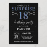 Surprise 18th Birthday Invitation Black and Blue<br><div class="desc">Surprise 18th Birthday Invitation with Black and Blue Glitter Background. Chalkboard. Adult Birthday. Men or Women Bday Invite. Any age. For further customization,  please click the "Customize it" button and use our design tool to modify this template.</div>