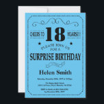 Surprise 18th Birthday Invitation Black and Blue<br><div class="desc">Surprise 18th Birthday Invitation Black and Blue Typography. Black and Blue Background. Adult Birthday. Male Men or Women Birthday. Kids Boy or Girl Lady Teen Teenage Bday Invite. 13th 15th 16th 18th 20th 21st 30th 40th 50th 60th 70th 80th 90th 100th. Any Age. For further customization, please click the "Customize...</div>