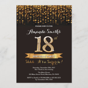 Surprise 18th Birthday Invitation Black and Gold
