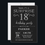 Surprise 18th Birthday Invitation Black and Silver<br><div class="desc">Surprise 18th Birthday Invitation with Black and Silver Glitter Background. Chalkboard. Adult Birthday. Men or Women Bday Invite. Any age. For further customization,  please click the "Customize it" button and use our design tool to modify this template.</div>