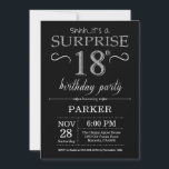 Surprise 18th Birthday Invitation Black and Silver<br><div class="desc">Surprise 18th Birthday Invitation with Black and Silver Glitter Background. Chalkboard. Adult Birthday. Men or Women Bday Invite. Any age. For further customization,  please click the "Customize it" button and use our design tool to modify this template.</div>