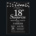 Surprise 18th Birthday Invitation Black and White<br><div class="desc">Surprise 18th Birthday Invitation with String Lights. Black Background. Boy or Girl Birthday. 13th 15th 16th 18th 20th 21st 30th 40th 50th 60th 70th 80th 90th 100th,  Any age. For further customization,  please click the "Customize it" button and use our design tool to modify this template.</div>