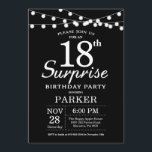 Surprise 18th Birthday Invitation Black and White<br><div class="desc">Surprise 18th Birthday Invitation with String Lights. Black Background. Boy or Girl Birthday. 13th 15th 16th 18th 20th 21st 30th 40th 50th 60th 70th 80th 90th 100th,  Any age. For further customization,  please click the "Customize it" button and use our design tool to modify this template.</div>