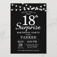 Surprise 18th Birthday Invitation Black and White