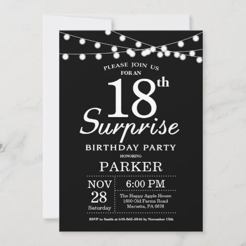 Surprise 18th Birthday Invitation Black and White