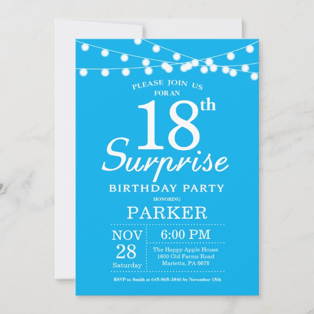 Surprise 18th Birthday Invitation Blue (Front)