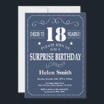 Surprise 18th Birthday Invitation Blue and White<br><div class="desc">Surprise 18th Birthday Invitation Blue and White Typography. Blue Background. Adult Birthday. Male Men or Women Birthday. Kids Boy or Girl Lady Teen Teenage Bday Invite. 13th 15th 16th 18th 20th 21st 30th 40th 50th 60th 70th 80th 90th 100th. Any Age. For further customization, please click the "Customize it" button...</div>