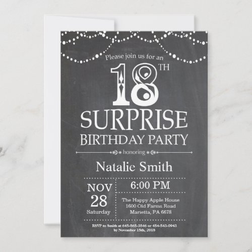 Surprise 18th Birthday Invitation Chalkboard
