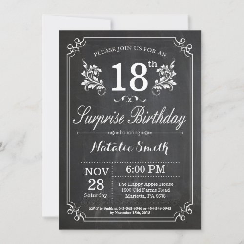 Surprise 18th Birthday Invitation Chalkboard