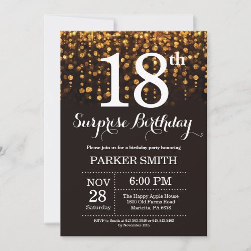 Surprise 18th Birthday Invitation Gold Glitter