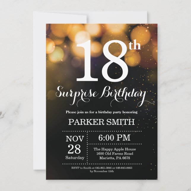 Surprise 18th Birthday Invitation Gold Glitter (Front)