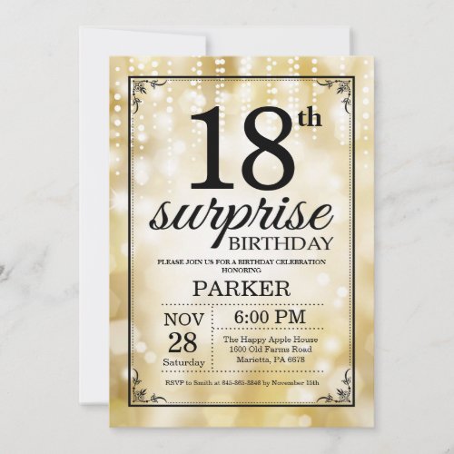 Surprise 18th Birthday Invitation Gold Glitter