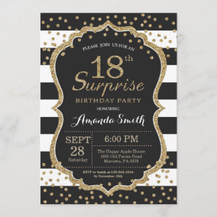 Surprise 18th Birthday Invitation. Gold Glitter Invitation