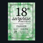 Surprise 18th Birthday Invitation Green Glitter<br><div class="desc">Surprise 18th Birthday Invitation with Green String Lights with Green Glitter Background. Green Birthday. Adult Birthday. Men or Women Bday Invite. 13th 15th 16th 18th 20th 21st 30th 40th 50th 60th 70th 80th 90th 100th, Any age. For further customization, please click the "Customize it" button and use our design tool...</div>