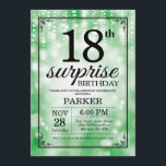 Surprise 18th Birthday Invitation Green Glitter<br><div class="desc">Surprise 18th Birthday Invitation with Green String Lights with Green Glitter Background. Green Birthday. Adult Birthday. Men or Women Bday Invite. 13th 15th 16th 18th 20th 21st 30th 40th 50th 60th 70th 80th 90th 100th, Any age. For further customization, please click the "Customize it" button and use our design tool...</div>