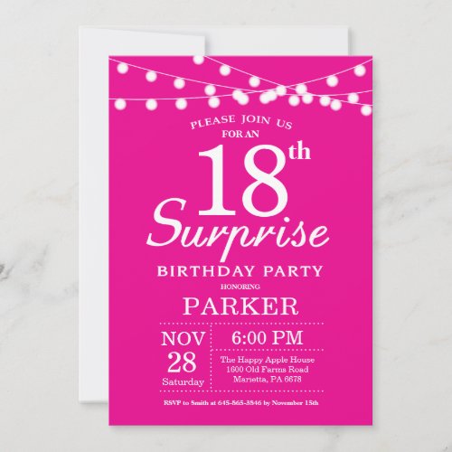 Surprise 18th Birthday Invitation Hot Pink