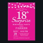 Surprise 18th Birthday Invitation Hot Pink<br><div class="desc">Surprise 18th Birthday Invitation with String Lights. Hot Pink Background. Women Female Lady Elegant Modern bday. 13th 15th 16th 18th 20th 21st 30th 40th 50th 60th 70th 80th 90th 100th,  Any age. For further customization,  please click the "Customize it" button and use our design tool to modify this template.</div>