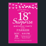 Surprise 18th Birthday Invitation Hot Pink<br><div class="desc">Surprise 18th Birthday Invitation with String Lights. Hot Pink Background. Women Female Lady Elegant Modern bday. 13th 15th 16th 18th 20th 21st 30th 40th 50th 60th 70th 80th 90th 100th,  Any age. For further customization,  please click the "Customize it" button and use our design tool to modify this template.</div>