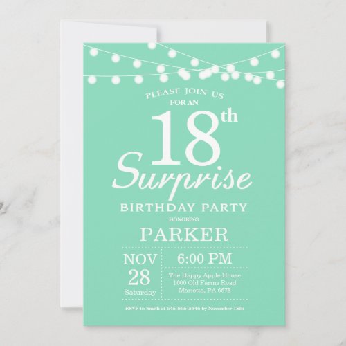 Surprise 18th Birthday Invitation Mint Green