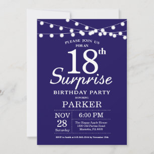 Surprise 18th Birthday Invitation Navy Blue