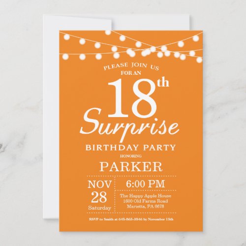 Surprise 18th Birthday Invitation Orange