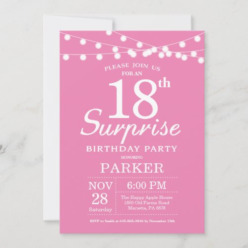Surprise 18th Birthday Invitation Pink