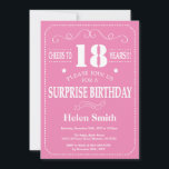 Surprise 18th Birthday Invitation Pink and White<br><div class="desc">Surprise 18th Birthday Invitation Pink and White Typography. Pink Background. Adult Birthday. Male Men or Women Birthday. Kids Boy or Girl Lady Teen Teenage Bday Invite. 13th 15th 16th 18th 20th 21st 30th 40th 50th 60th 70th 80th 90th 100th. Any Age. For further customization, please click the "Customize it" button...</div>