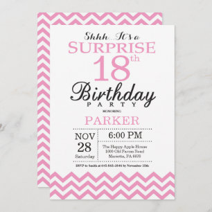 Surprise 18th Birthday Invitation Pink Chevron