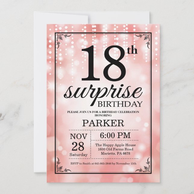 Surprise 18th Birthday Invitation Pink Glitter (Front)