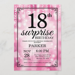 Surprise 18th Birthday Invitation Pink Glitter