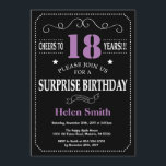 Surprise 18th Birthday Invitation Purple and Black<br><div class="desc">Surprise 18th Birthday Invitation Purple and Black Typography. Chalkboard. Black and White Background. Adult Birthday. Male Men or Women Birthday. Kids Boy or Girl Lady Teen Teenage Bday Invite. 13th 15th 16th 18th 20th 21st 30th 40th 50th 60th 70th 80th 90th 100th. Any Age. For further customization, please click the...</div>