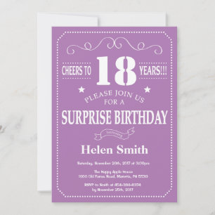 Surprise 18th Birthday Invitation Purple and White