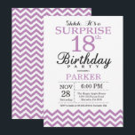 Surprise 18th Birthday Invitation Purple Chevron<br><div class="desc">Surprise 18th Birthday Invitation with Purple Chevron. Black and White. Adult Birthday. Man or Women Bday Invite. For further customization,  please click the "Customize it" button and use our design tool to modify this template.</div>