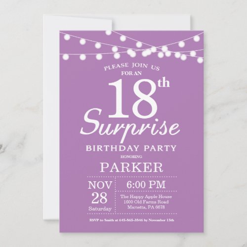 Surprise 18th Birthday Invitation Purple Lavender
