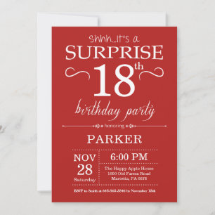 Surprise 18th Birthday Invitation Red