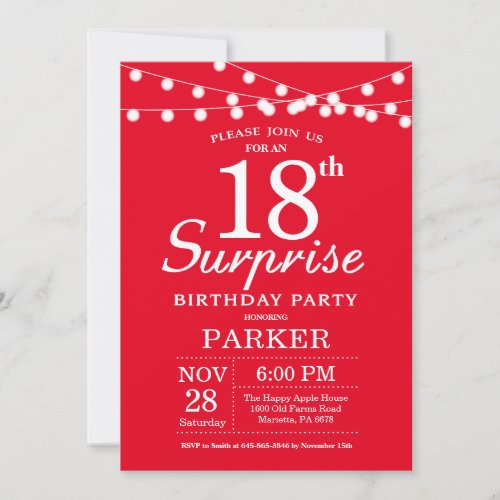 Surprise 18th Birthday Invitation Red
