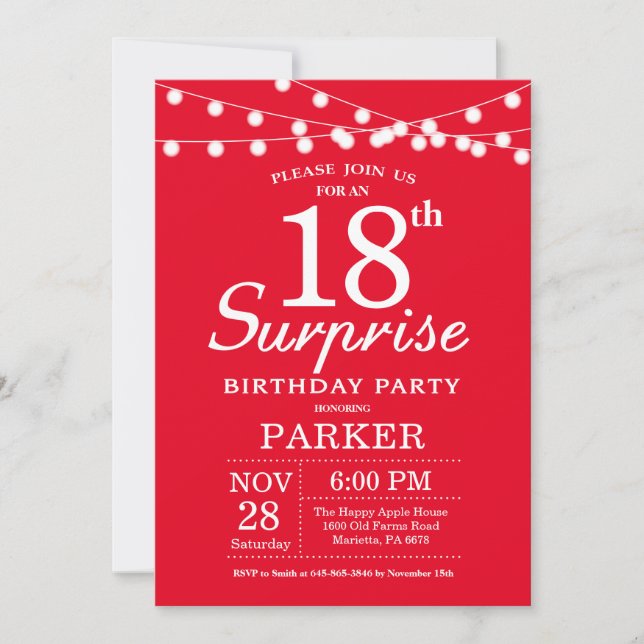 Surprise 18th Birthday Invitation Red (Front)