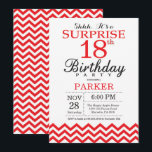 Surprise 18th Birthday Invitation Red Chevron<br><div class="desc">Surprise 18th Birthday Invitation with Red Chevron. Black and White. Adult Birthday. Man or Women Bday Invite. For further customization,  please click the "Customize it" button and use our design tool to modify this template.</div>