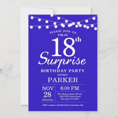 Surprise 18th Birthday Invitation Royal Blue