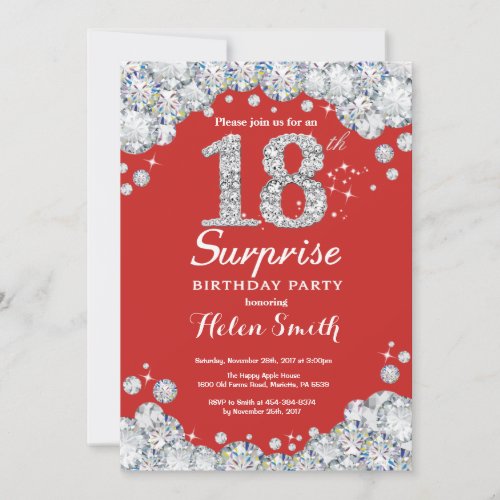 Surprise 18th Birthday Invitation Silver Diamond