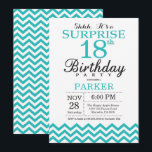 Surprise 18th Birthday Invitation Teal Chevron<br><div class="desc">Surprise 18th Birthday Invitation with Teal Chevron. Black and White. Adult Birthday. Man or Women Bday Invite. For further customization,  please click the "Customize it" button and use our design tool to modify this template.</div>