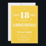 Surprise 18th Birthday Invitation Yellow and White<br><div class="desc">Surprise 18th Birthday Invitation Yellow and White Typography. Yellow Background. Adult Birthday. Male Men or Women Birthday. Kids Boy or Girl Lady Teen Teenage Bday Invite. 13th 15th 16th 18th 20th 21st 30th 40th 50th 60th 70th 80th 90th 100th. Any Age. For further customization, please click the "Customize it" button...</div>