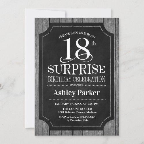 Surprise 18th Birthday Party _ Chalkboard White Invitation