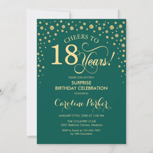 Surprise 18th Birthday Party - Emerald Green Gold