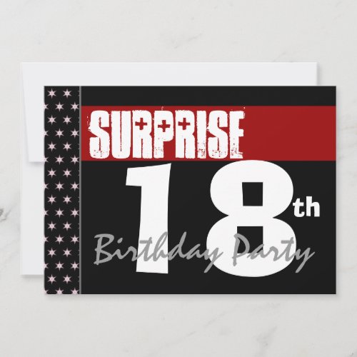 Surprise 18th Birthday Party Modern Black and Red Custom Invites