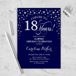 Surprise 18th Birthday Party - Navy Silver Invitation<br><div class="desc">Surprise 18th Birthday Party Invitation.
Elegant design in navy blue and faux glitter silver. Features script font and diamonds confetti. Cheers to 18 Years! Message me if you need further customization.</div>