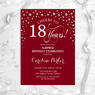 Surprise 18th Birthday Party - Red Silver Invitation