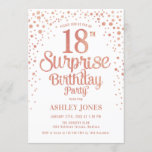 Surprise 18th Birthday Party - Rose Gold & White Invitation<br><div class="desc">Surprise 18th Birthday Party Invitation.
Elegant design in white and faux glitter rose gold. Features stylish script font and confetti. Message me if you need custom age.</div>