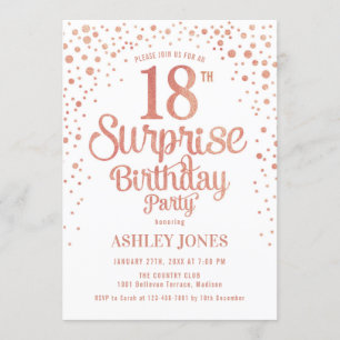Surprise 18th Birthday Party - Rose Gold & White Invitation