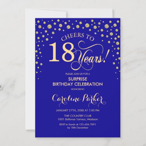 Surprise 18th Birthday Party - Royal Blue Gold